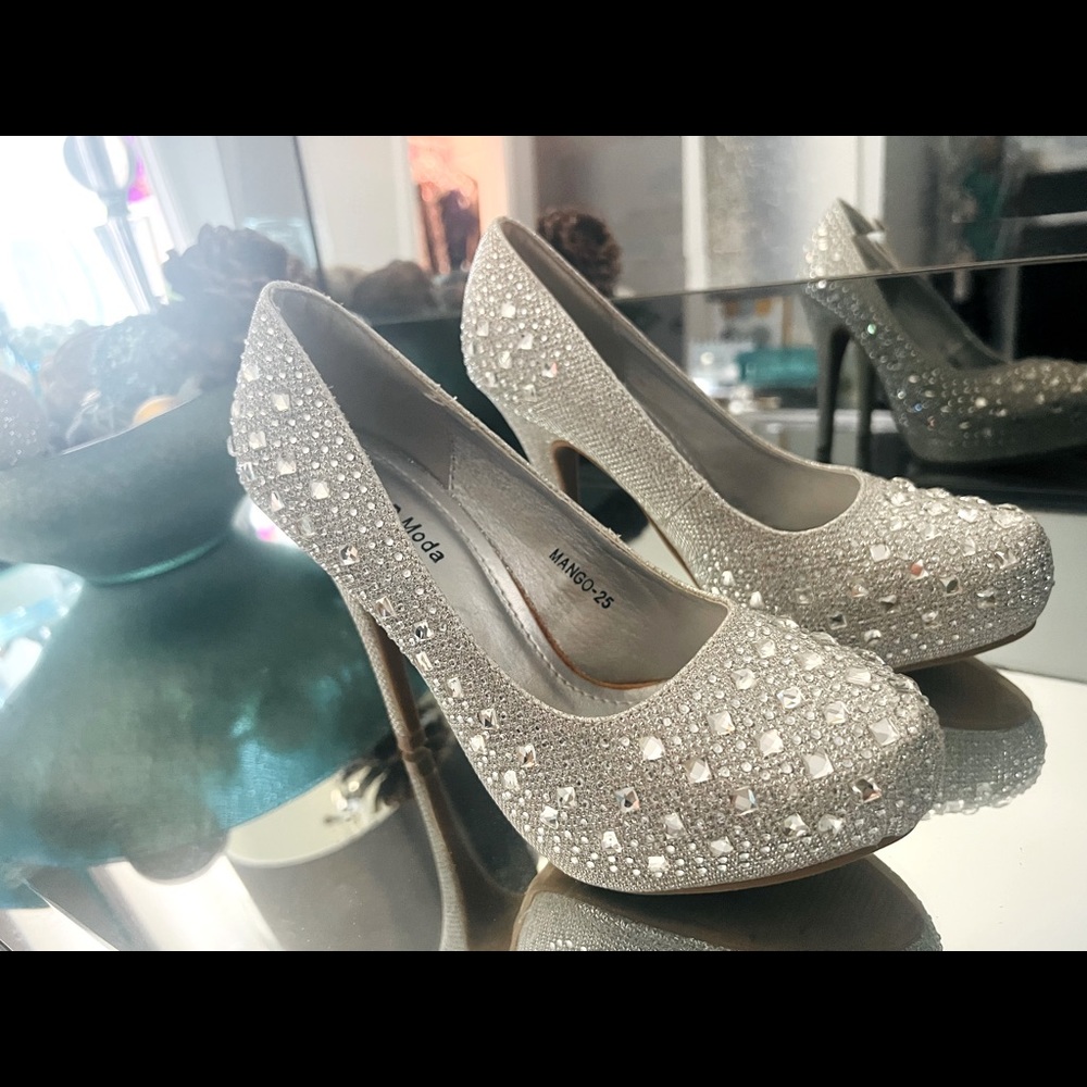 Top moda silver glitter heels
